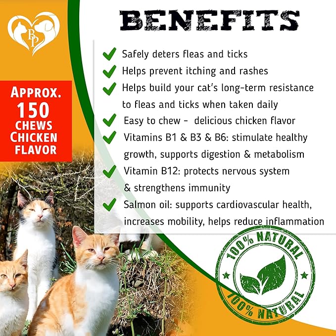 Flea and Tick Prevention Chewable Pills for Dogs and Cats - Revolution Oral Flea Treatment for Pets - Pest Control & Natural Defense - Chewables Small Tablets Made in USA (Chicken (for Cats))
