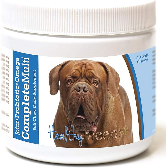 Healthy Breeds Dogue de Bordeaux All in One Multivitamin - Complete with Probiotics, Glucosamine, Chondroitin & Omegas - 60 Soft Chewy Treats