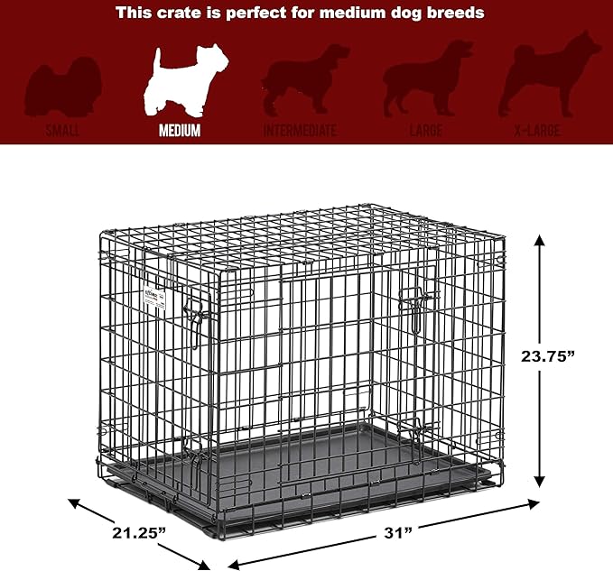 MidWest Homes for Pets Ultima Pro Series 30' Dog Crate | Extra-Strong Double Door Folding Metal Dog Crate w/Divider Panel, Floor Protecting 'Roller Feet' & Leak-Proof Plastic Pan
