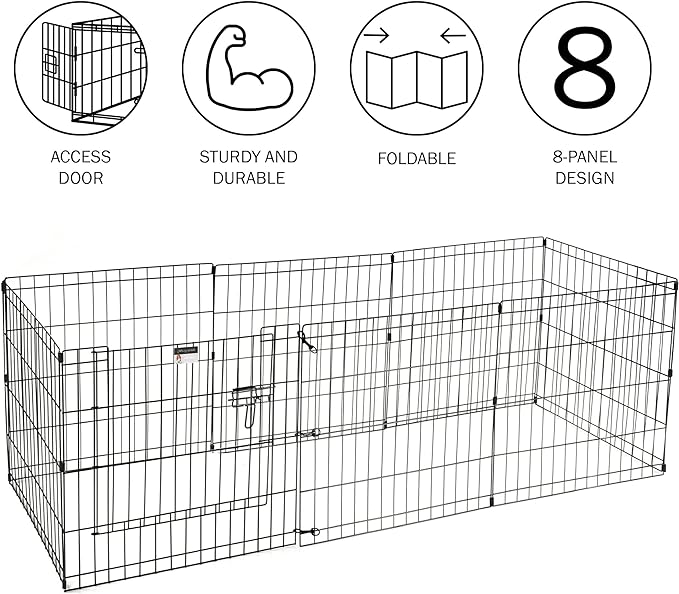 Puppy Playpen - Foldable Metal Exercise Enclosure with Eight 24-Inch Panels - Indoor/Outdoor Fence for Dogs, Cats, or Small Animals by PETMAKER