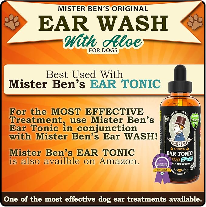 MISTER BEN'S Original Dog Ear Cleaner - Natural, Effective Dog Ear Infection Treatment & Cleanser (Wash)