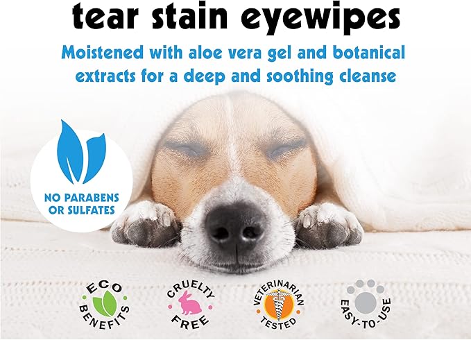 Petkin Pet Eye Wipes, 30 Moist Wipes - Gentle Eye Cleaning Wipes Remove Dirt, Discharge, & Tear Stains - Super Convenient Pet Wipes for Dogs, Cats, Puppies & Kittens - Ideal for Home or Travel