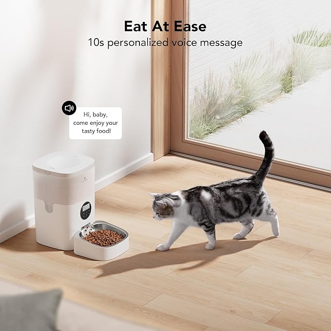PETLIBRO Automatic Cat Feeder, Automatic Cat Food Dispenser with Timer Interactive Voice Recorder, Auto Cat Feeder with 1-4 Meals Control Dry Food, White Transparent