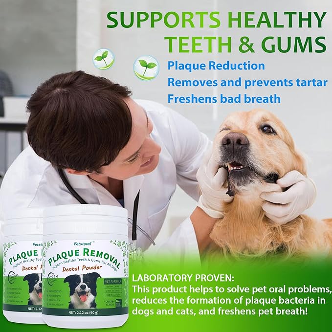 Multi-Pack Natural Dog Dental Powder, Dog Dental Care - Plaque Remover and Bad Breath Treatment, Healthy Gums & Fresh Breath for All Dogs and Cats (2-Pack)