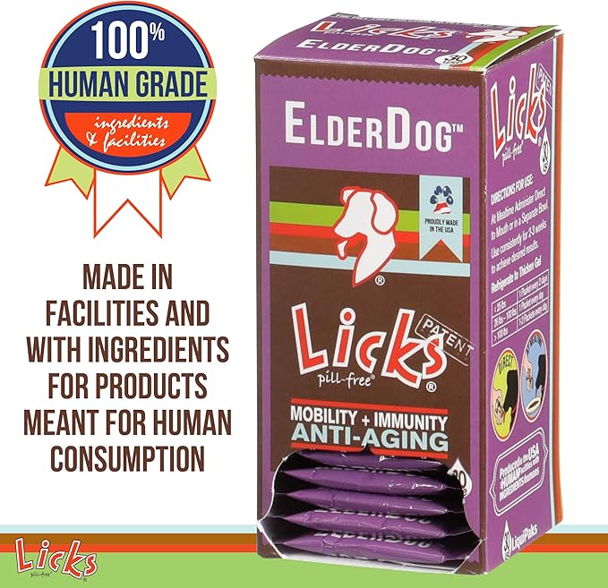 Licks Pill-Free ElderDog - Older Dog Vitamins and Supplements - Joint & Immune Support Supplements for Dogs - Dog Coat & Digestion Supplement for Senior Dogs - Gel Packets - Roasted Chicken, 30 Use
