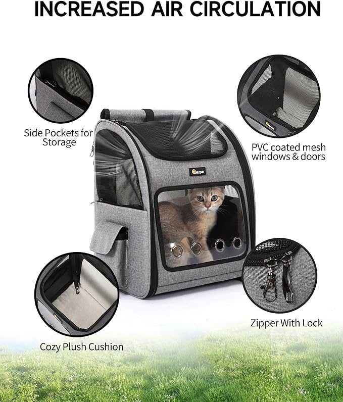 HOOPET Cat Backpack Carrier, Small and Medium Dogs and Cats Bags,Expandable Pet Carrier Backpack,Airline Approved,Suitable for Hiking/Travel/Camping, Etc, Foldable, Easy to Carry (Grey-01)