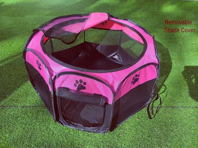 Portable Pet Playpen for Small Cat Dog Puppy Rabbit,Cat Kitten Playpen Indoor Outdoor with Carrying Case,Waterproof Bottom and Removable Zipper Top (M(35.4" x35.4" x23.6"), Rose)