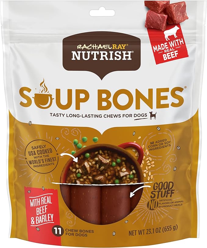 Nutrish Rachael Ray Beef, Pea & Brown Rice 40 Pounds Dry Dog Food (Packaging May Vary) + Beef Recipe 11 Count Soup Bones Bundle