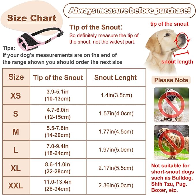 HEELE Dog Muzzle Nylon Soft Muzzle Anti-Biting Barking Secure,Mesh Breathable Pets Muzzle for Small Medium Large Dogs 4 Colors 4 Sizes (L, Pink)