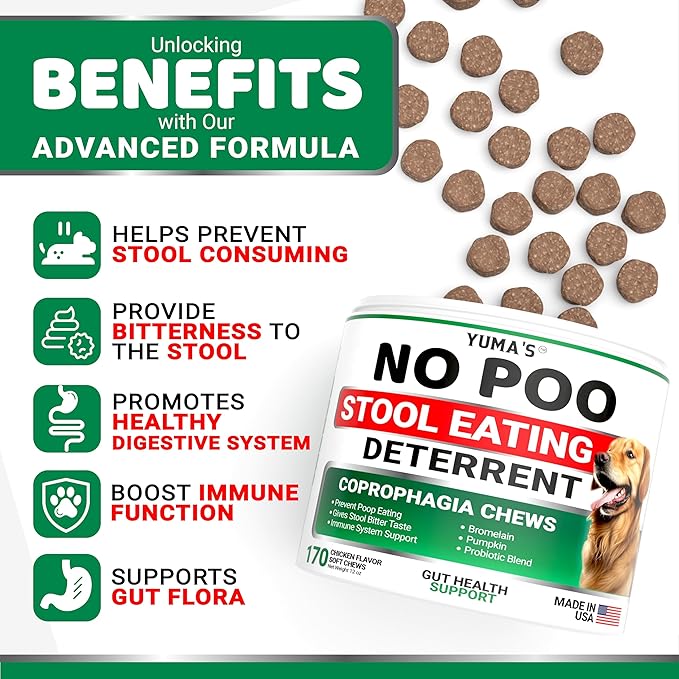 No Poo Chews for Dogs - 170 Ct - Coprophagia No Poop Eating Deterrent For Dogs - Prevent Dog from Eating Poop - Stop Eating Poop for Dogs - Forbid for Dogs Supplement - Probiotics & Digestive Enzymes