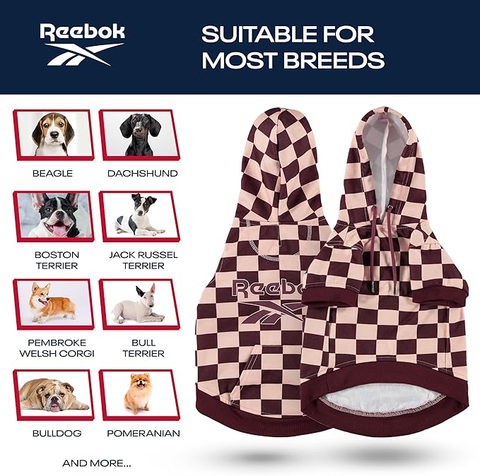 Reebok Dog Hoodie – Fleece Dog Sweater with Leash Hole, Cold Winter Dog Sweatshirt for Small Medium and Large Dogs, Premium Dog Fall Sweater Pullover Hoodie, Cozy Warm Perfect Dog Christmas Outfit