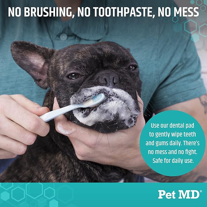Pet MD Dog Breath Freshener Dental Wipes for Dogs - Tartar and Plaque Remover for Teeth Cleaning - Fresh Apple & Mint Scent Bad Breath Treatment for Dogs - 100 count