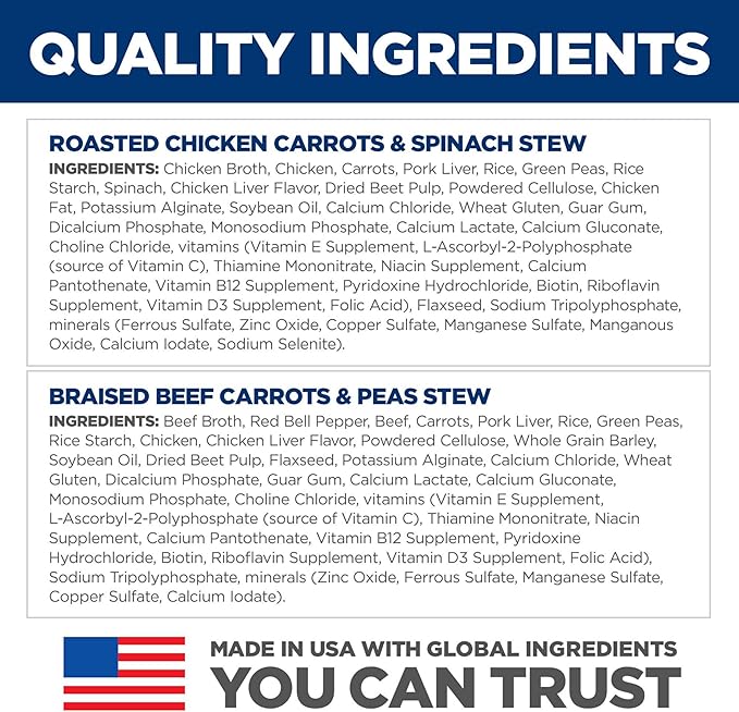 Hill's Science Diet Healthy Cuisine, Adult 1-6, Great Taste, Wet Dog Food, Variety Case: Roasted Chicken, Carrots & Spinach; Braised Beef , Carrots & Peas Stew, 12.5 oz Can Variety Case, Case of 12