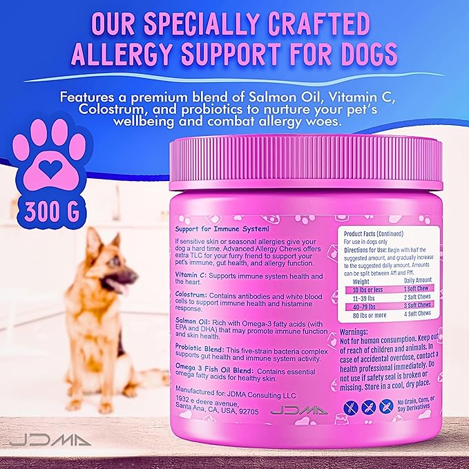 Organic Allergy Vitamin Chews Anti Itch Supplement Dog Allergy Relief for Skin & Seasonal Allergies Omega 3 Probiotics for Dogs Salmon Oil Blend with Vitamin C Turkey - 120 Count
