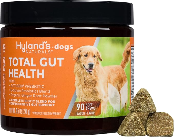 Hyland's Naturals - Probiotics for Dogs - Total Gut Health, 90 Soft Chews, with ACTIGEN PREBIOTIC & Organic Ginger Root, Bacon Flavor