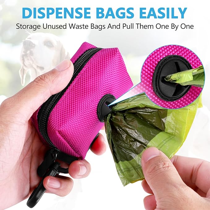2Packs Dog Poop Bag Holder for Leash Attachment Dog Poop Bag Dispenser Dog Waste Bag Dispensers for Leash Accessory Dog Poop Bag Holders Fits Dog Leash Include Hand Free Holder Metal Carriers, Pink