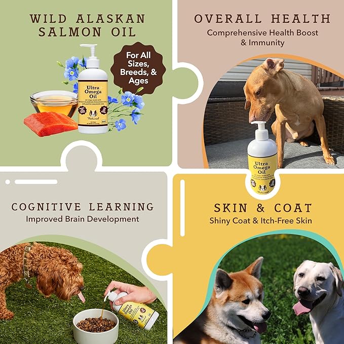Natural Dog Ultra Omega 3 Fish Oil for Dogs 16oz, Dog Fish Oil Supplement for Shedding, Itch Relief, Supports Dry Skin, Joints, Omega 6 & 9 Fish Oil Dogs, Flax, Pollock, Salmon Oil for Dogs