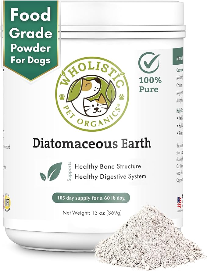 Wholistic Pet Organics DE for Dogs Organic Food Grade for Dogs - 13 Oz - Safe Non-Chemical Freshwater Silica Improves Overall Health
