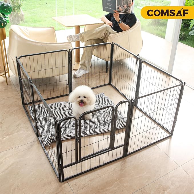 ComSaf Dog Playpen Indoor, 24" Height 16 Panels Metal Dog Fence,Playpen for Medium/Small Dogs, Portable Pet Puppy Playpen for Indoor