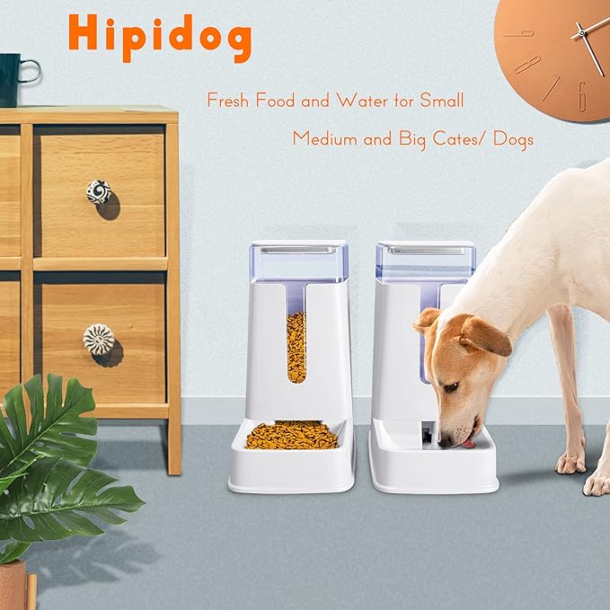 Automatic Cat Feeder and Cat Water Dispenser in Set 2 Packs Automatic Dog Feeder and Dog Water Dispenser 1 Gallon for Small Medium Big Dog Pets Puppy Kitten (white)