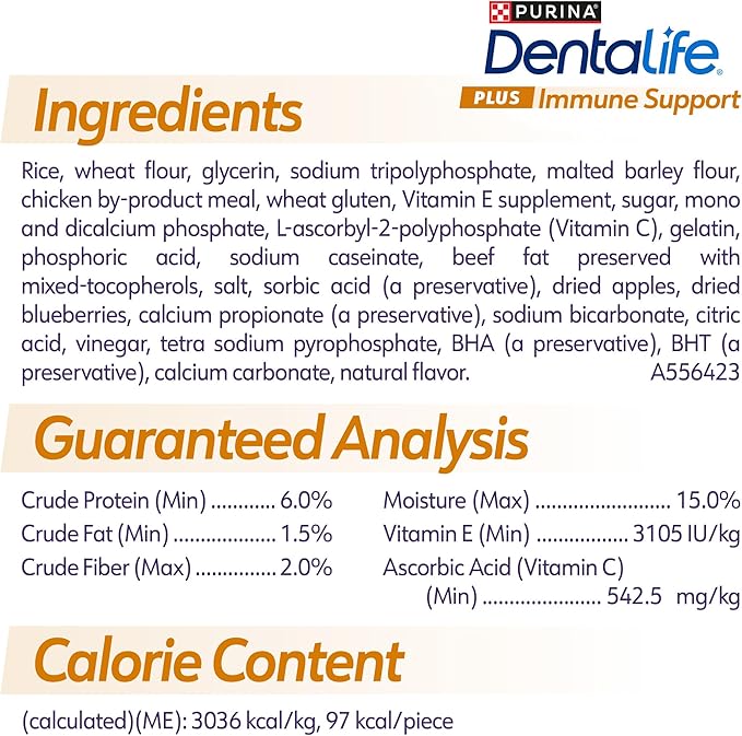 Dentalife Purina Plus Immune Support Chicken, Apple and Blueberry Flavor Large Dog Dental Chews, MP - 19 ct. Pouch