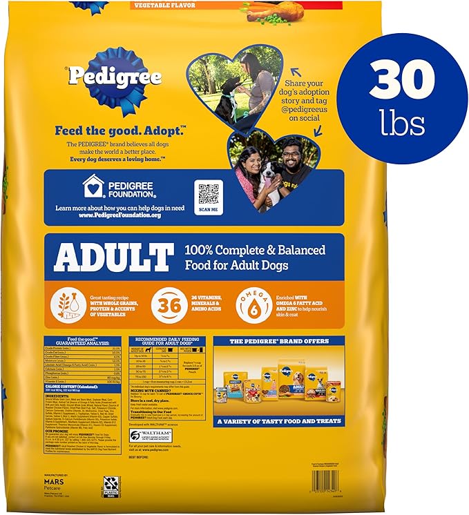 Pedigree Complete Nutrition Adult Dry Dog Food, Roasted Chicken & Vegetable Flavor, 30 lb. Bag
