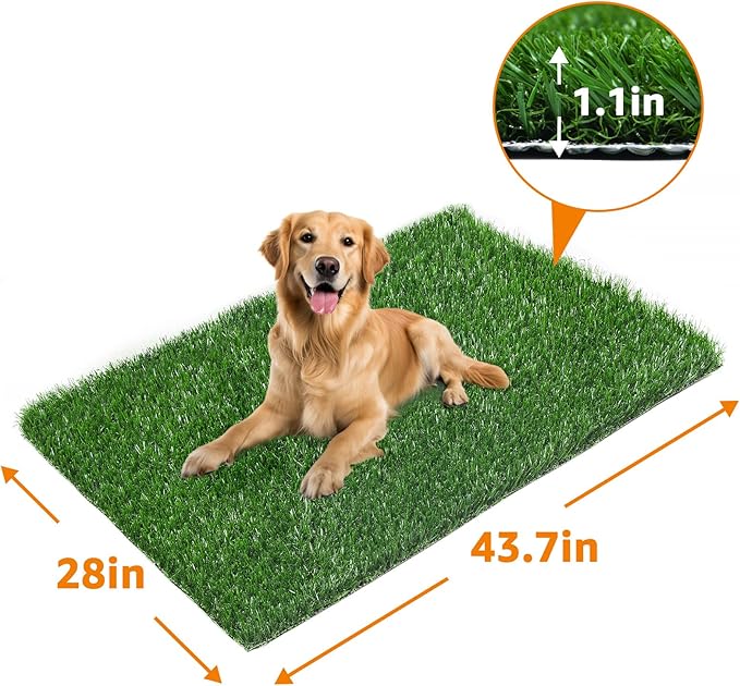 LOOBANI 43.7in x 27.6in Replacement Artificial Grass Puppy Training Pads, Quickly Absorbency Portable Dog Potty Grass, Fit 45x29in Potty Tray(1 Pack)