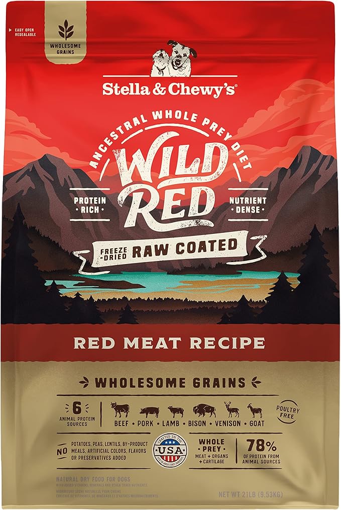 Stella & Chewy's Wild Red Dry Dog Food Raw Coated High Protein Wholesome Grains Red Meat Recipe, 21 lb. Bag