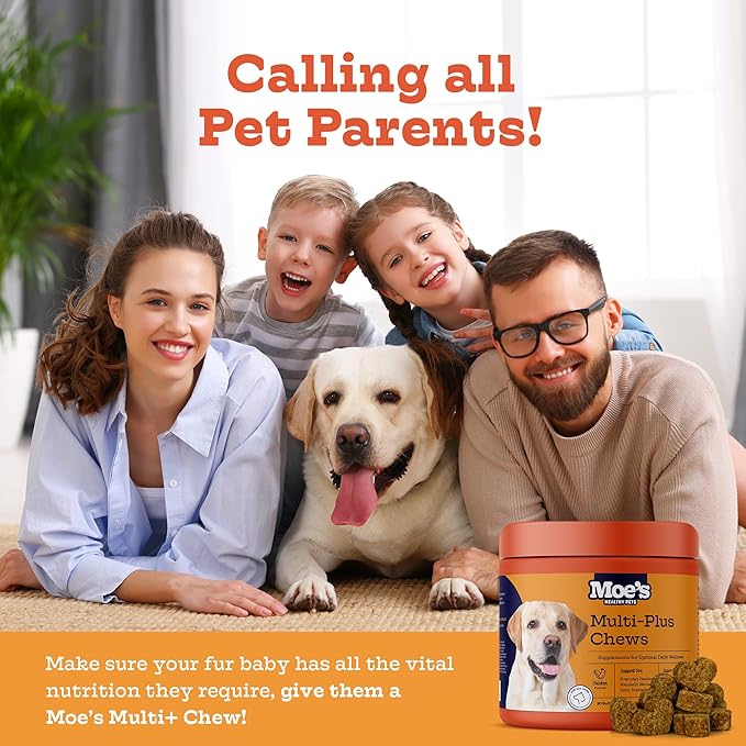 Moe’s 5-in-1 Essential Dog Multivitamin -Supports Dog's Heart, Immunity, Skin, Coat, & Overall Health- Vitamins A, B12, C, D, E, Antioxidants, Omega 3- for All Ages & Breeds- 90 Chicken Flavored Chews