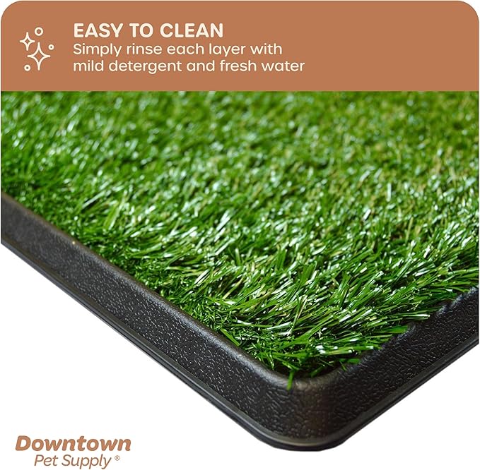Downtown Pet Supply Dog Grass Pad with Tray, 20 x 30 - Outdoor and Indoor Potty System for Dogs with Replaceable Synthetic Grass Pee Turf - Portable and Waterproof Turf Dog Potty