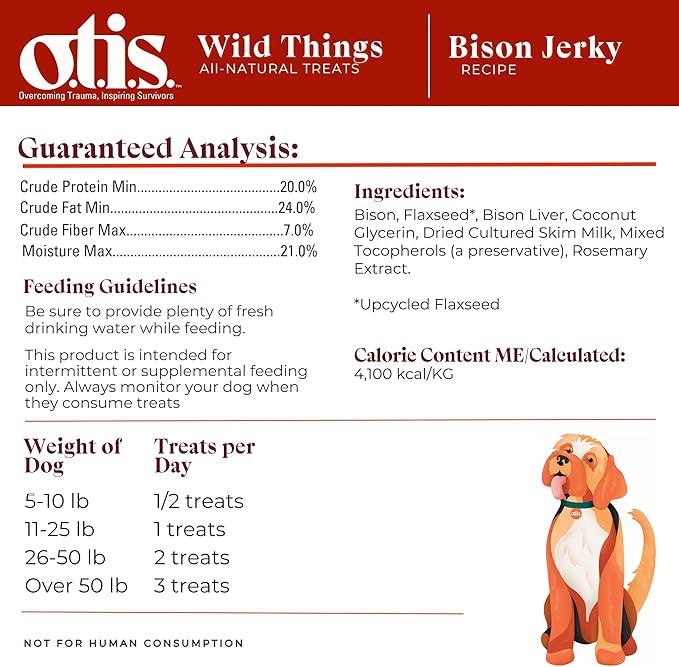 OTIS Bison Jerky for Dogs | Protein Packed, Pasture-Raised, Grass-Fed Bison Jerky Dog Treats Healthy Dog Treats - Wild Things | 4 Ounce Bag
