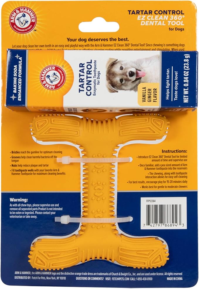Arm & Hammer for Pets Tartar Control EZ Clean 360 Dental Tool for Small Dogs, Baking Soda Toothpaste Included |Refillable Dog Dental Toy for Easy Dog Teeth Cleaning |Fun Way to Promote Dental Health