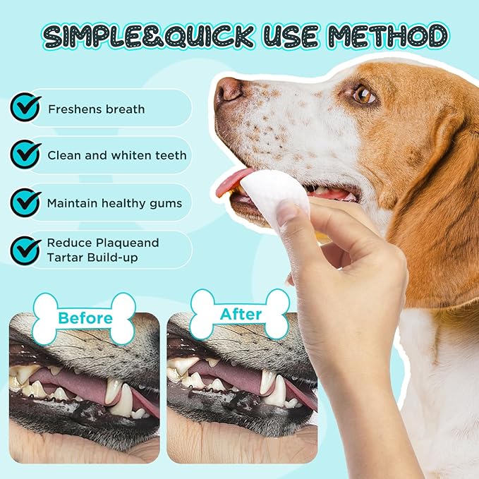 2-Pack Teeth and Ear Cleaner Finger Wipes, Dog and Cat Grooming Kit, Soothing Odor Control, Reduces Dirt and Wax Buildup (2pcs Eye Wipes)