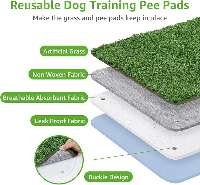 PICK FOR LIFE Dog Grass Mat with Pee Pad,Artificial Indoor Grass Potty Training Pads for Dogs Doggies Washable,Reusable Puppy Pads Leakproof on Outdoor Patio Balcony Apartment(24.5x39'')