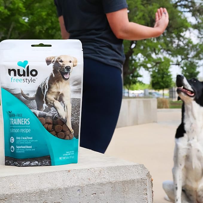 Nulo Puppy & Adult Freestyle Trainers Dog Treats: Healthy Gluten Free Low Calorie Grain Free Dog Training Rewards - Salmon Recipe - 4 Oz Bag