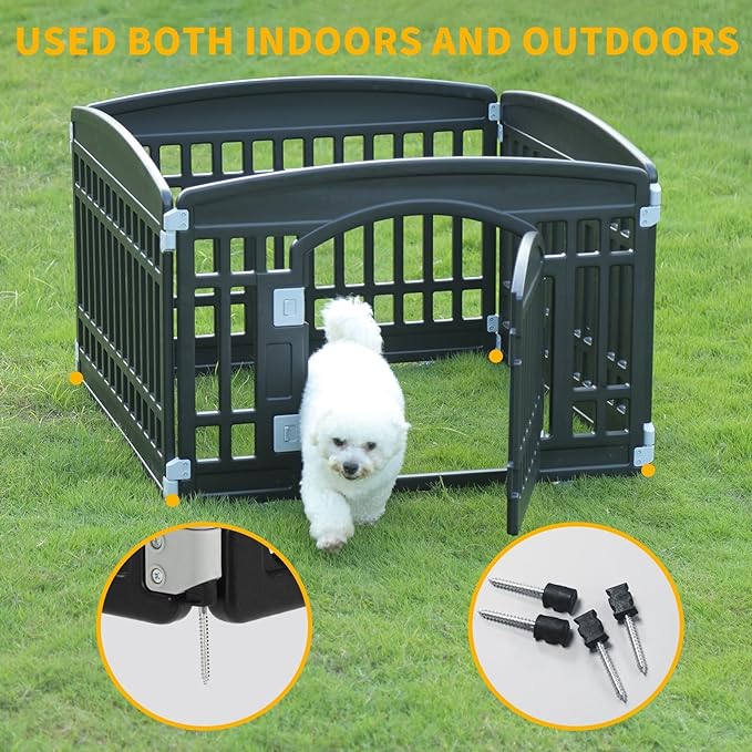 Pet Playpen with Mesh Fabric Top Cover Foldable Gate for Dogs Heavy Plastic Puppy Exercise Pen Small Pets Fence Puppies Folding Cage 4 Panels for Puppies and Small Dogs House Black (33.5x33.5 Inches)