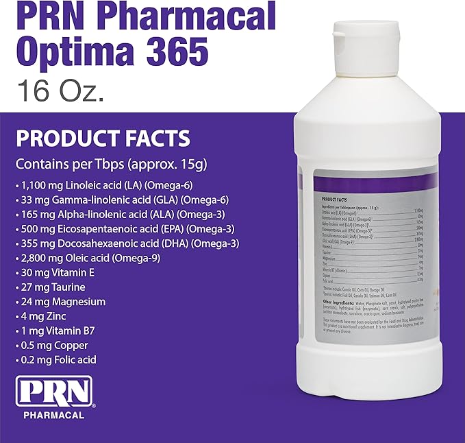 PRN Pharmacal OPTIMA 365 - Essential Fatty Acids Nutritional Supplement for Cats & Dogs - With Omega-3, Omega-6, Omega-9, & Other Vitamins & Minerals to Support Overall Pet Health - 16 Fl Oz