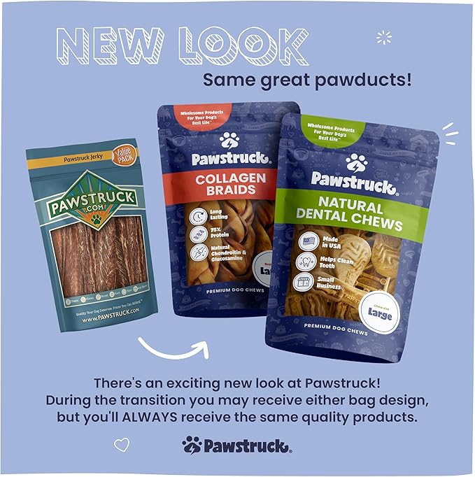 Pawstruck Premium Beef Jerky Dog Treat Chews, Medium 4"-6" Strips - Hip Joint Health Naturally Rich in Glucosamine & Chondroitin No Added Preservatives - 15 Count (Pack of 1) - Packaging May Vary