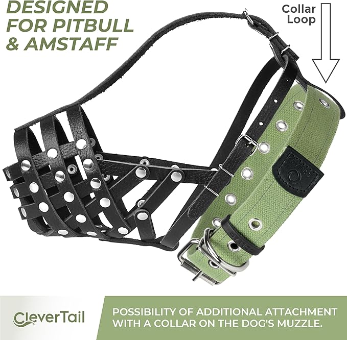 Soft Leather Dog Muzzle for Pitbulls – Dog Muzzle for Large Dogs Pitbull – Large Breathable Pitbull Muzzle Anti Bite – Adjustable Basket Muzzle for Pitbull, Amstaff, Labrador etc. (L Size)