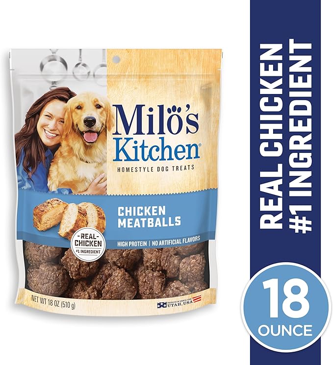Milo's Kitchen Homestyle Dog Treats, Chicken Meatballs, 18 Ounce, High Protein, No Artifical Flavors