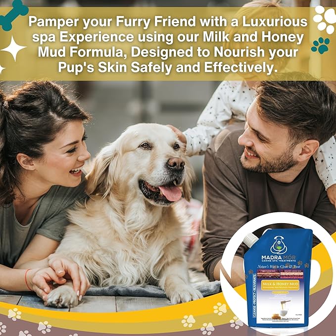 Madra Mor Milk & Honey Mud Spa Bath for Dogs | Dog Bath for Dog Grooming | 10oz Pouch Mud Bath Dog Essentials with Multi-Purpose Key Chain
