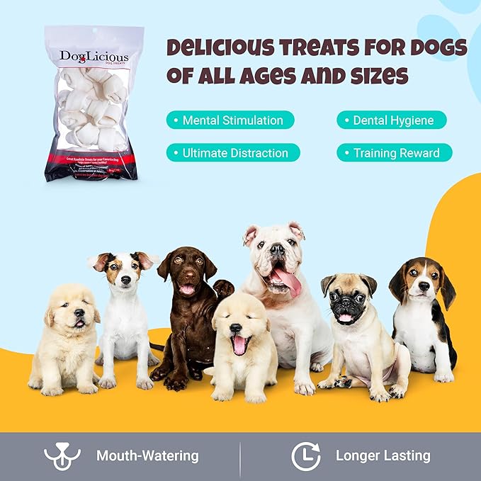 Dog Natural Rawhide Bones, Dog Chew Treats, Long Lasting Dog Chews, Knotted Bones 4”-5” (50873)