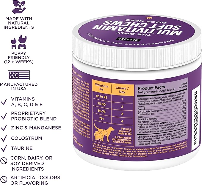 Natural Rapport Dog Multivitamin - The Only Multivitamin Soft Chews That Dogs Need - 120ct Contain Zinc, and Manganese to Support Functions and Keep Dog Healthy