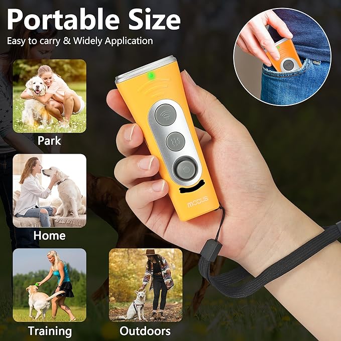 2024New Dog Bark Deterrent Device, 4X Ultrasonic Emitters Anti-Barking Device, Rechargeable Dog Barking Control Device with 50ft Range Dog Training Tool,Barking Silencer Indoor&Outdoor(Orange)