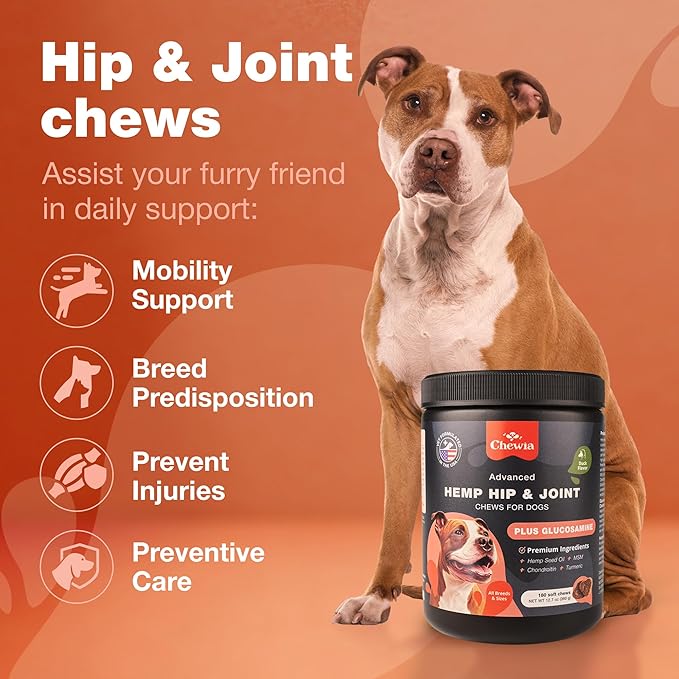 Glucosamine for Dogs - Hip and Joint Supplement Dogs - Glucosamine Chondroitin Dog Chews with MSM - Dog Hip and Joint Supplement - Hemp Hip and Joint Chews for Dogs - Mobility, Skin & Coat Health