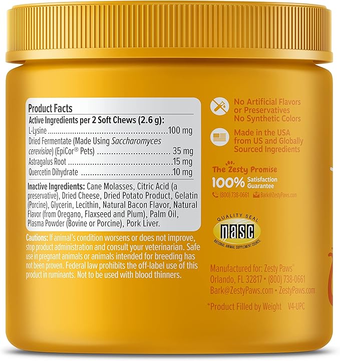 Zesty Paws Cat Allergy Relief - Anti Itch Supplement - Omega 3 Probiotics - Salmon Oil Digestive Health - Soft Chews for Skin & Seasonal Allergies - with Epicor Pets - Bacon - 60 Count