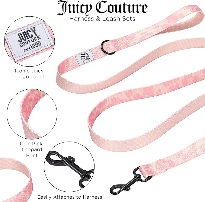 Juicy Couture Pink Camo Dog Harness and Leash Set β Adjustable Puppy Harness with Puppy Leash & Mesh Padding Dog Harness, Small
