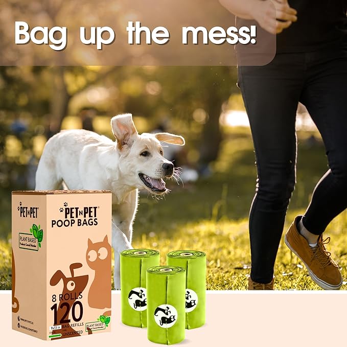 Pet N Pet Poop Bags For Dogs, 120 Counts Plant Based Dog Poop Bags Rolls, Dog Bags For Poop, Thick Dog Poop Bag Rolls, Doggy Poop Bags, 100% Leak-proof Easy to Use Pet Poop Bags