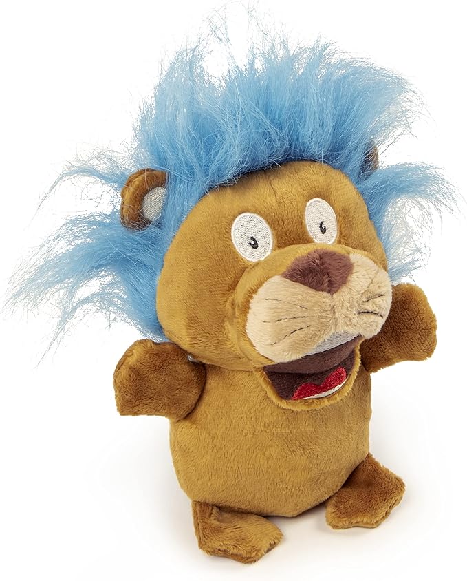 goDog Crazy Hairs Lion Silent Squeak Plush Dog Toy, Chew Guard Technology - Tan, Large