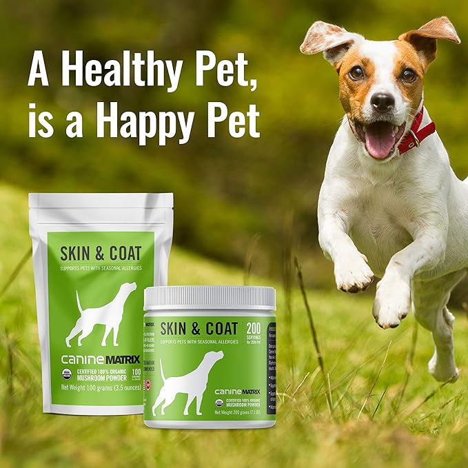 Canine Organic Mushroom Powder Skin and Coat Supplement, 200 Grams (Packaging May Vary)